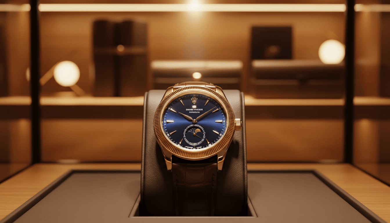 Curated luxury watch display in boutique setting