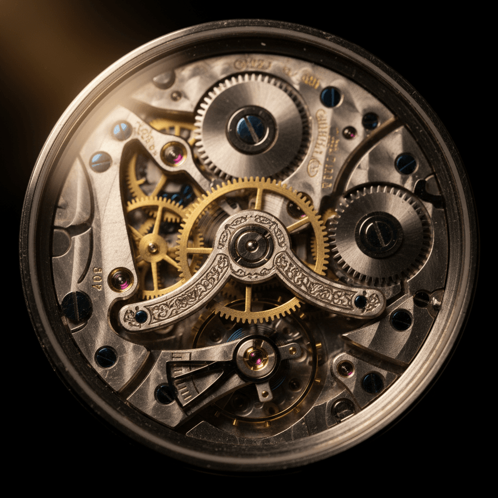 Mechanical watch movement visible through exhibition caseback