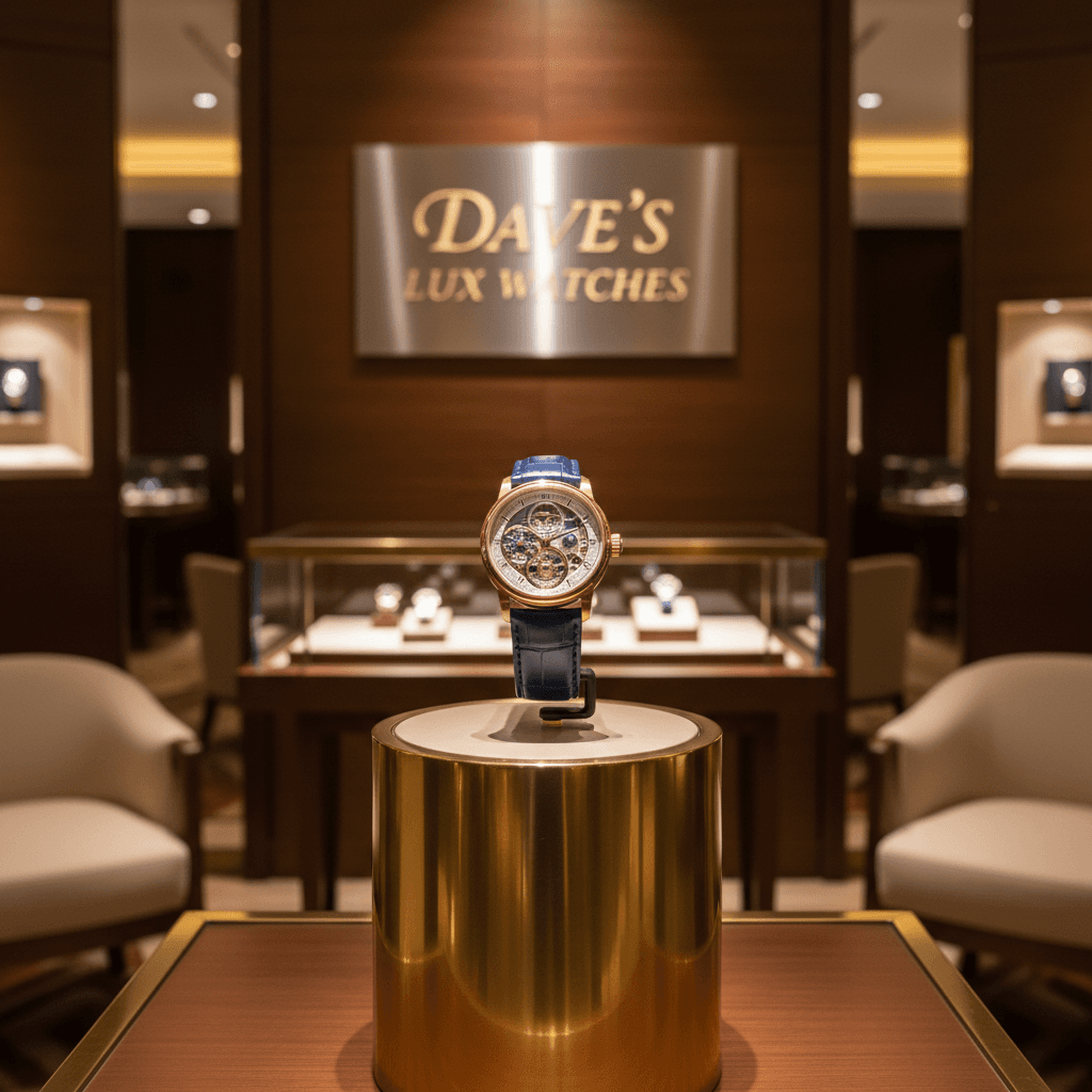 Luxury watch displayed in boutique retail setting